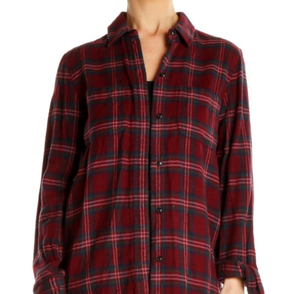 Madewell Red Flannel causal cotton flannel red/green comfy soft classic top - Picture 4 of 12